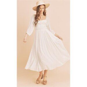 nwt Aemi + Co Ruffled Smocked Square Neck Balloon Sleeve Dress